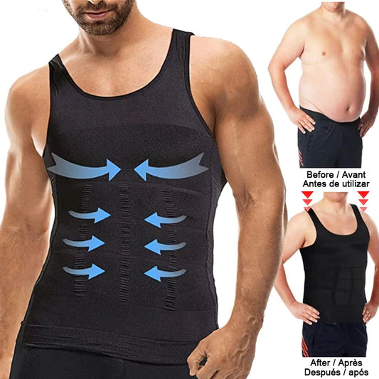 Mens Slimming Body Shaper Vest Shirt Abs Abdomen Slim Gym Workout Tummy Control