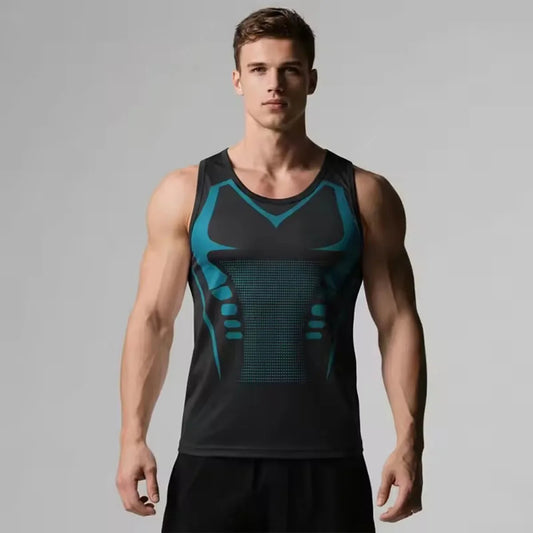 New Summer Fitness Compression Shirt For Men Shaping Sleeveless Therapy Vest Male Ice-Silk
