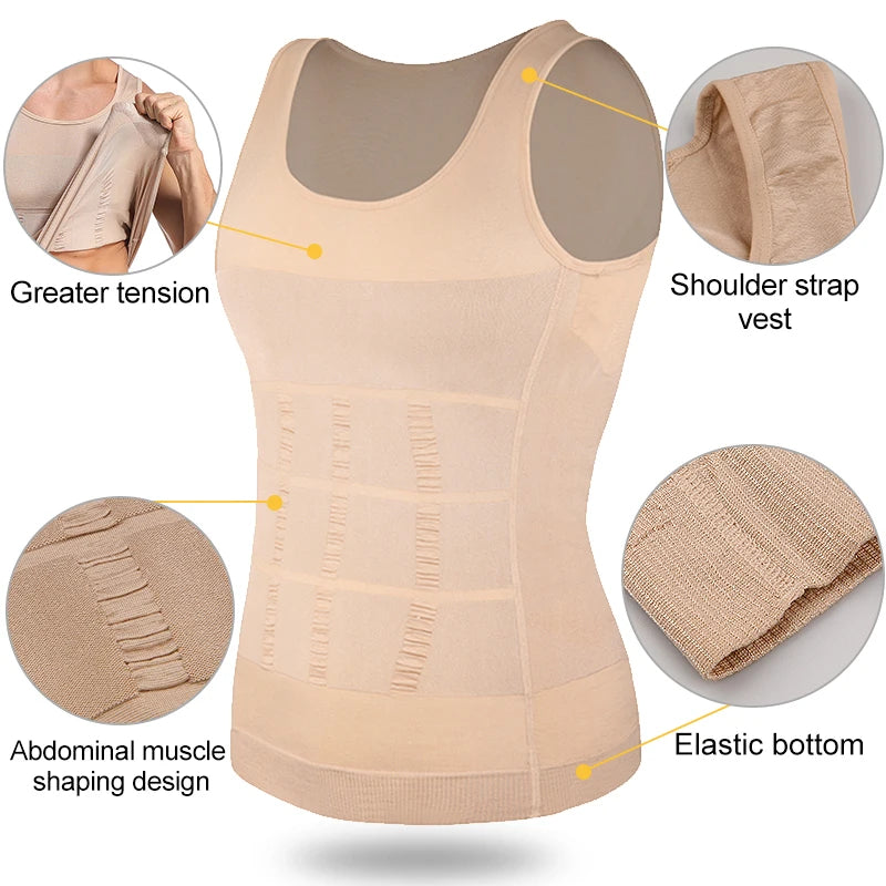 Mens Slimming Body Shaper Vest Shirt Abs Abdomen Slim Gym Workout Tummy Control