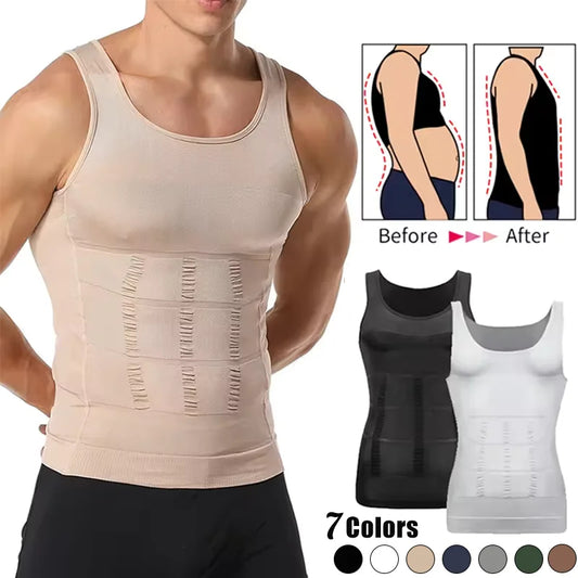 Mens Slimming Body Shaper Vest Shirt Abs Abdomen Slim Gym Workout Tummy Control