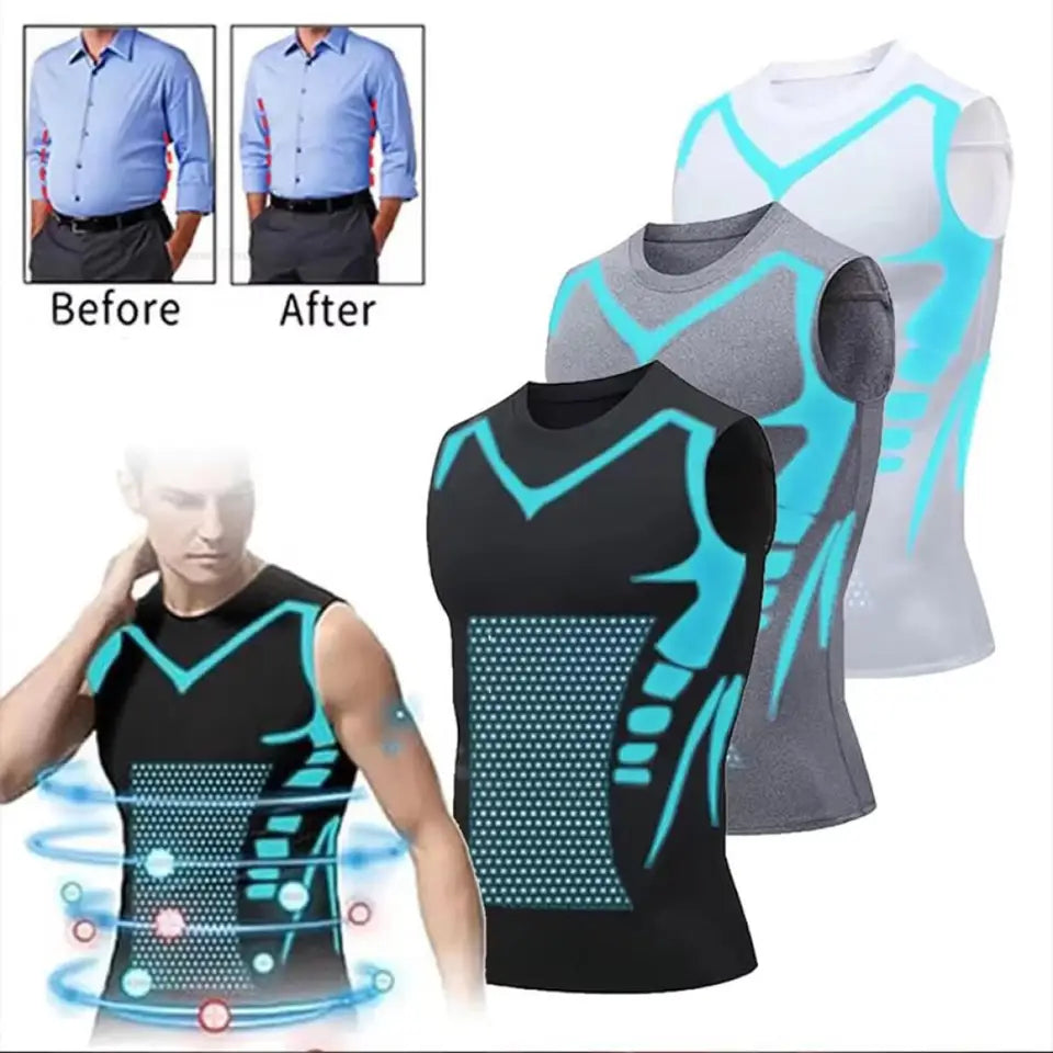 New Summer Fitness Compression Shirt For Men Shaping Sleeveless Therapy Vest Male Ice-Silk