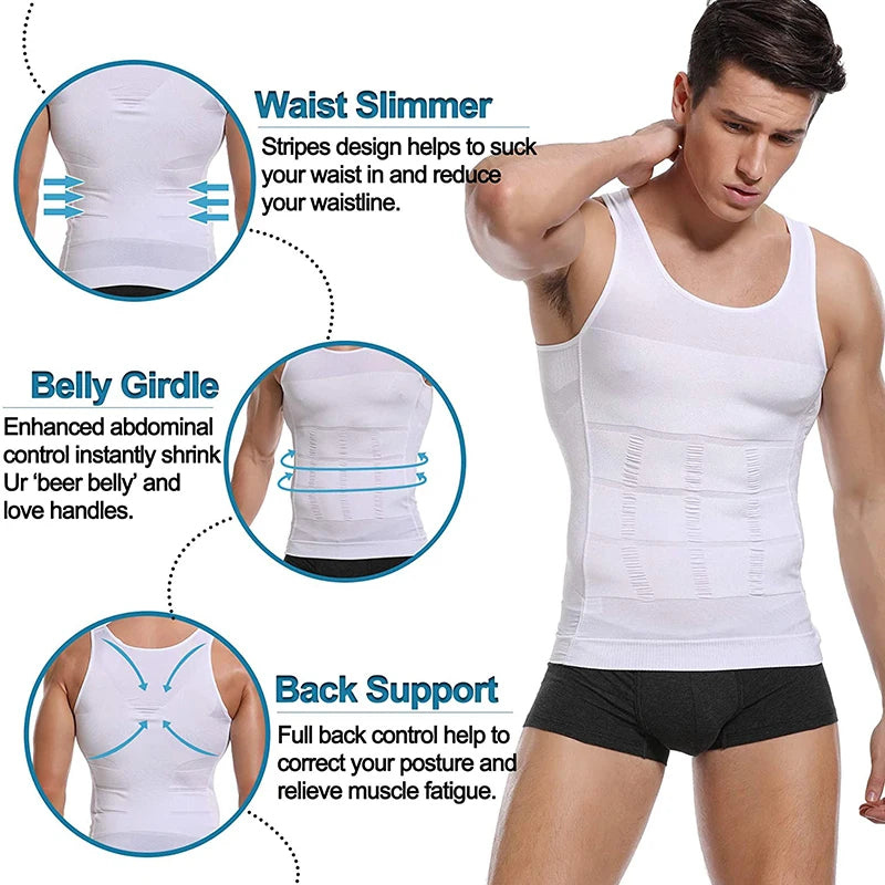 Mens Slimming Body Shaper Vest Shirt Abs Abdomen Slim Gym Workout Tummy Control
