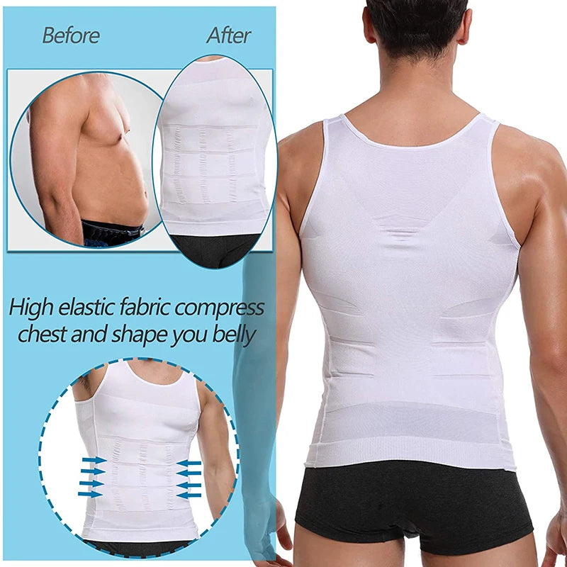Mens Slimming Body Shaper Vest Shirt Abs Abdomen Slim Gym Workout Tummy Control