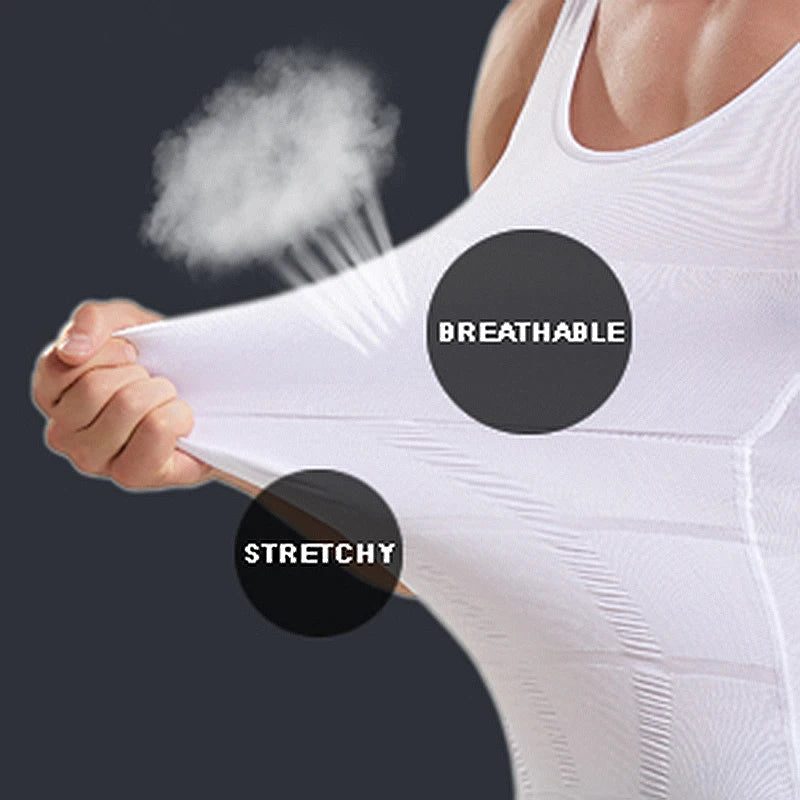 Mens Slimming Body Shaper Vest Shirt Abs Abdomen Slim Gym Workout Tummy Control