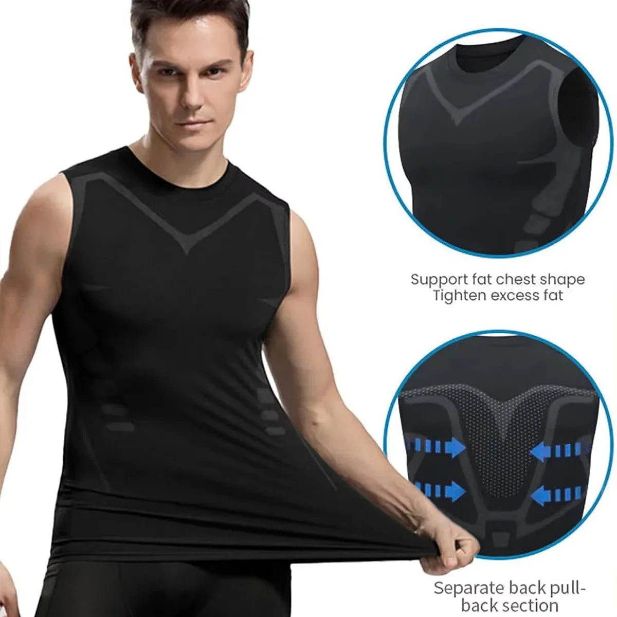 New Summer Fitness Compression Shirt For Men Shaping Sleeveless Therapy Vest Male Ice-Silk